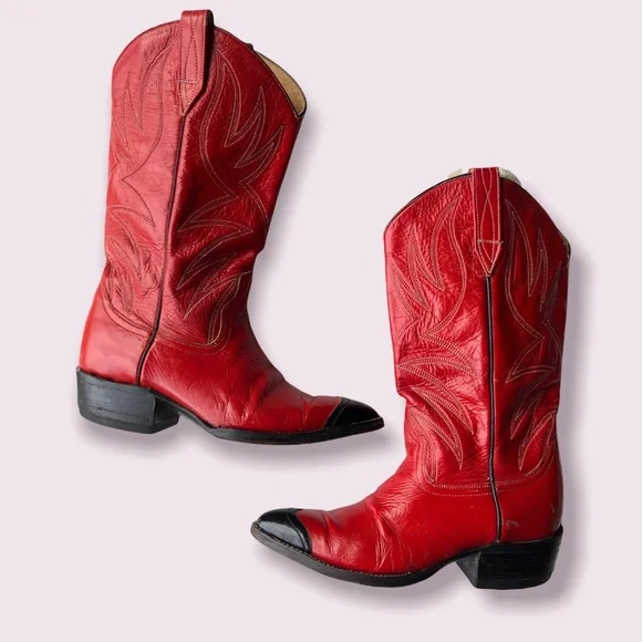 Vintage | Shoes | Vintage Red Made In Mexico Cowboy Boots  display picture 1